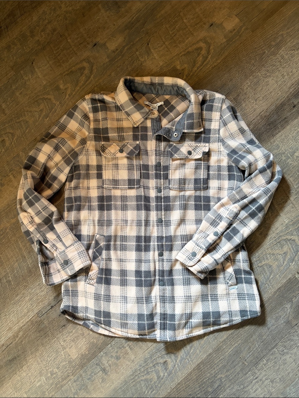 O'Neill Dusty Pink & Gray Plaid Snap-Down Shirt Jacket - Women’s Small